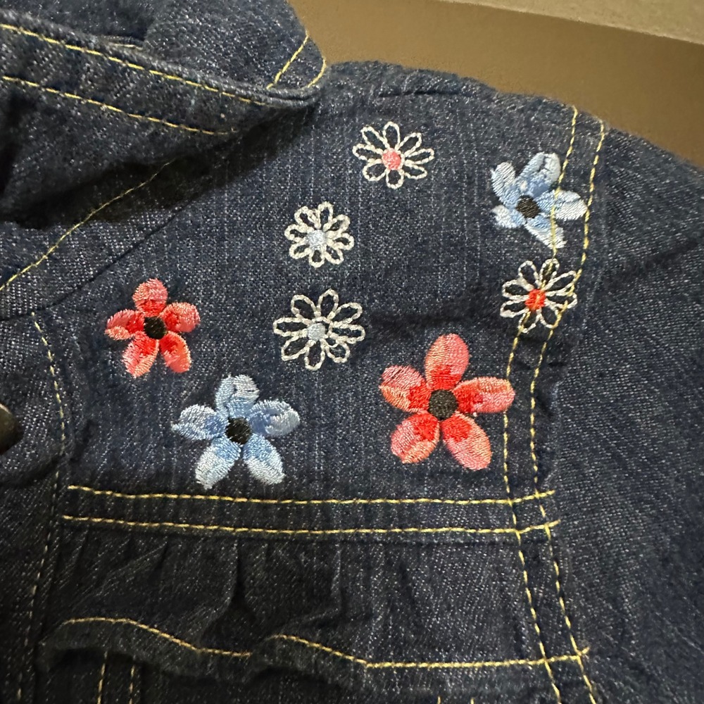 Nannette Lepore Kids Denim Jean Jacket Embroidered Flowers Blue Pink White Sz 7 - Picture 5 of 8
